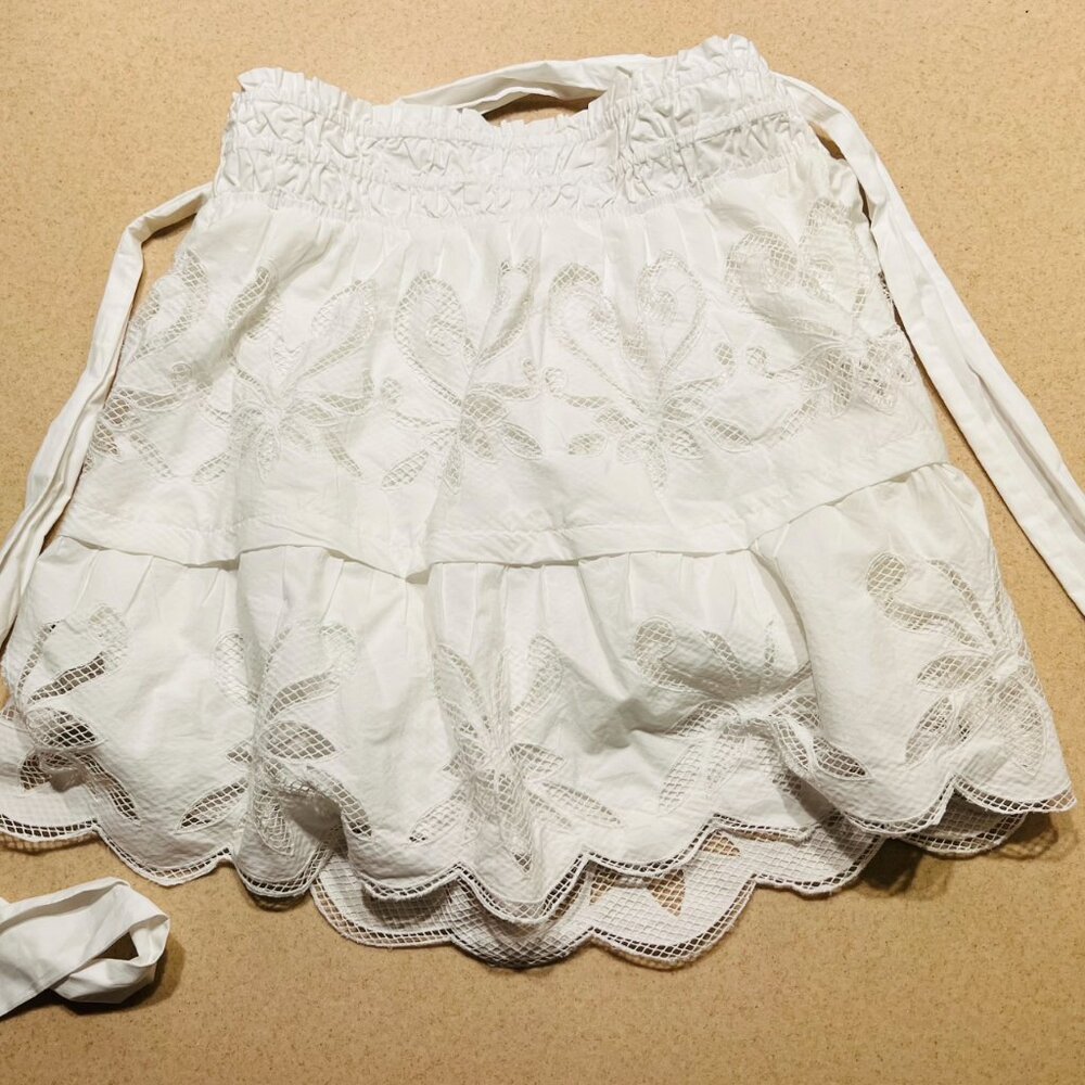 Anthropologie White Cutwork Mini Skirt L